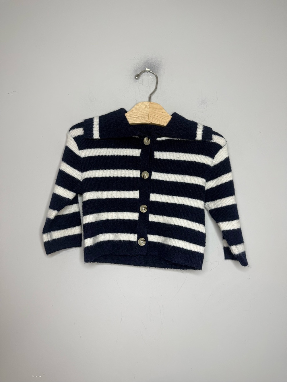 $18 ADD ON zara navy blue cream collared cardigan 12-18M / 2-3Y janie and jack